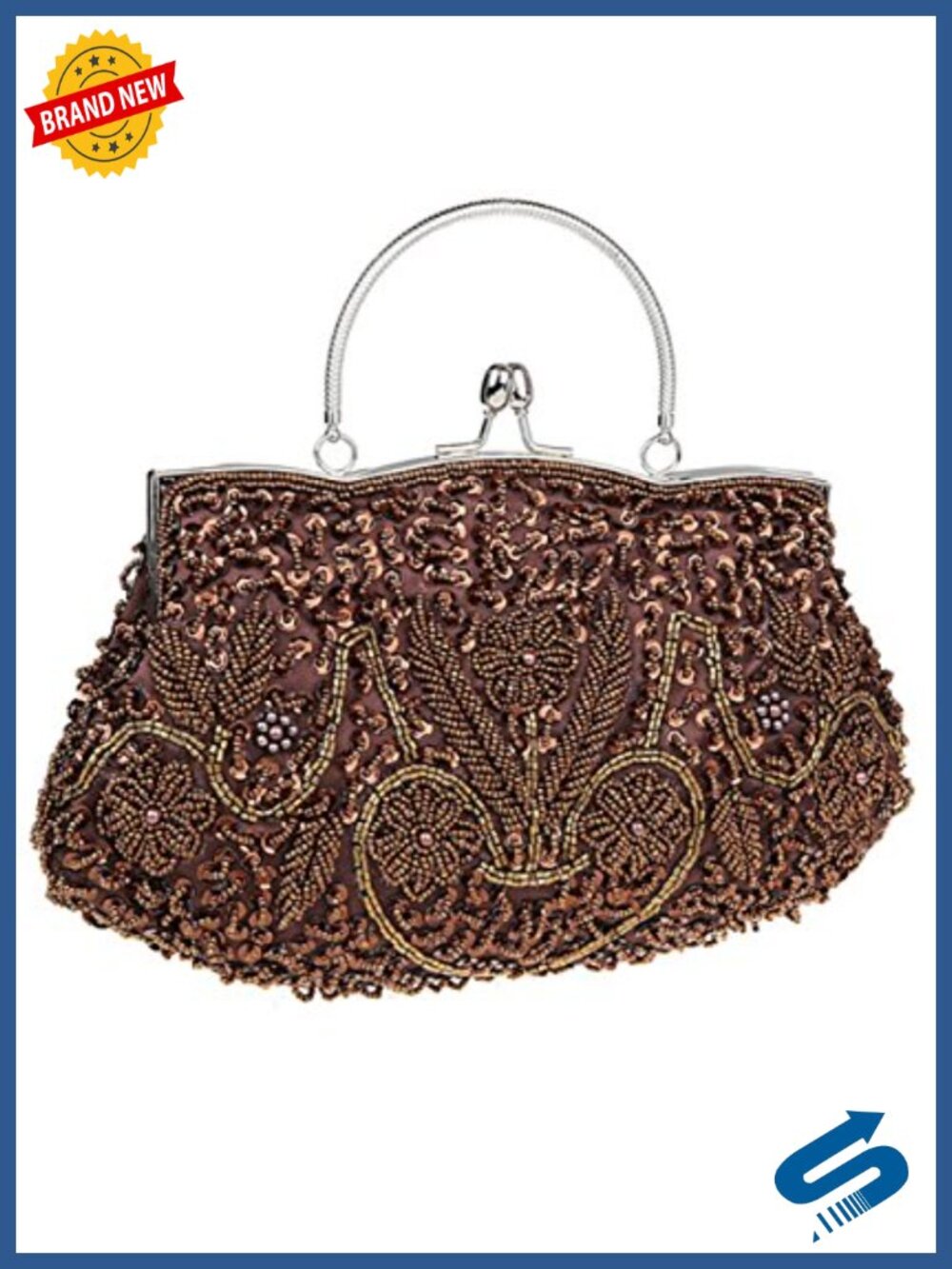 Satin Beaded Sequins Clutch Evening Handbag with Chain Strap